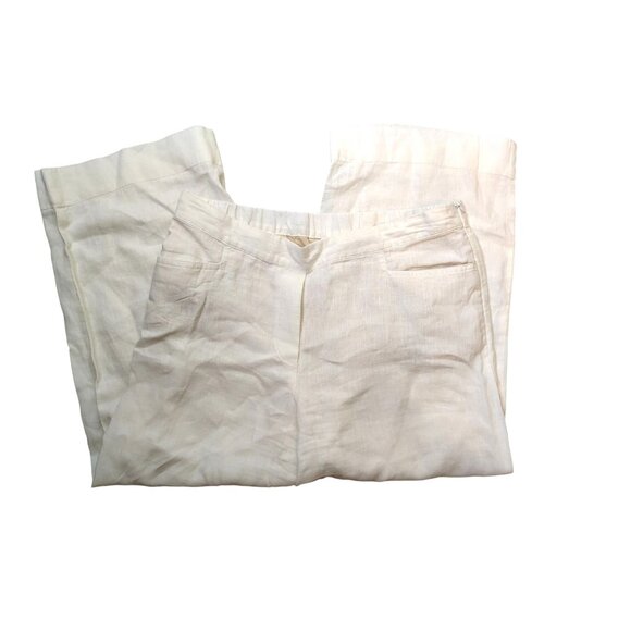 J. Jill Love Linen Size Medium White Capri Cropped Wide Leg Pants, Pockets - Picture 1 of 2